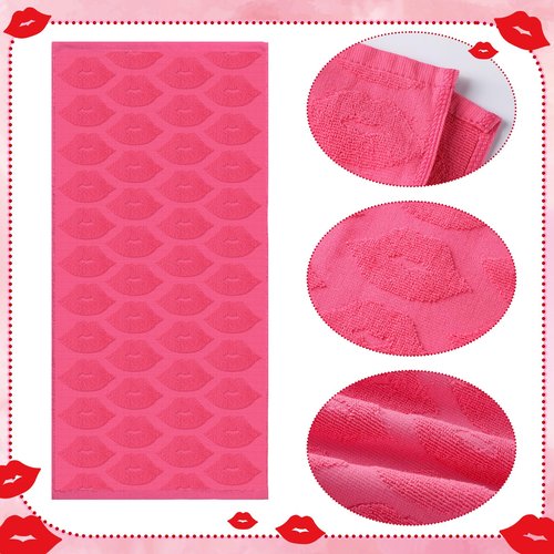 Frienda 6 Pcs Valentine's Day Hand Towels for Bathroom 100% Cotton Bath Towel Red Pink White Lips Jacquard Decorative Absorbent Bath Towel for Drying Cleaning Cooking,12.4 x 28.3''