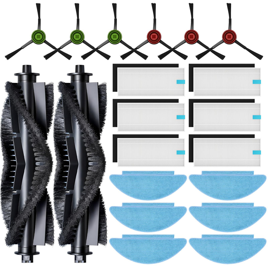 20-Piece L9000 Replacement Parts Compatible with Tikom L9000, L8000, Lubluelu SL60D, Laresar L6 Nex, Honiture Q6 SE Robot Vacuum Accessories, 2 Main Brushes, 6 Side Brushes, 6 HEPA Filters, 6 Mop Pads