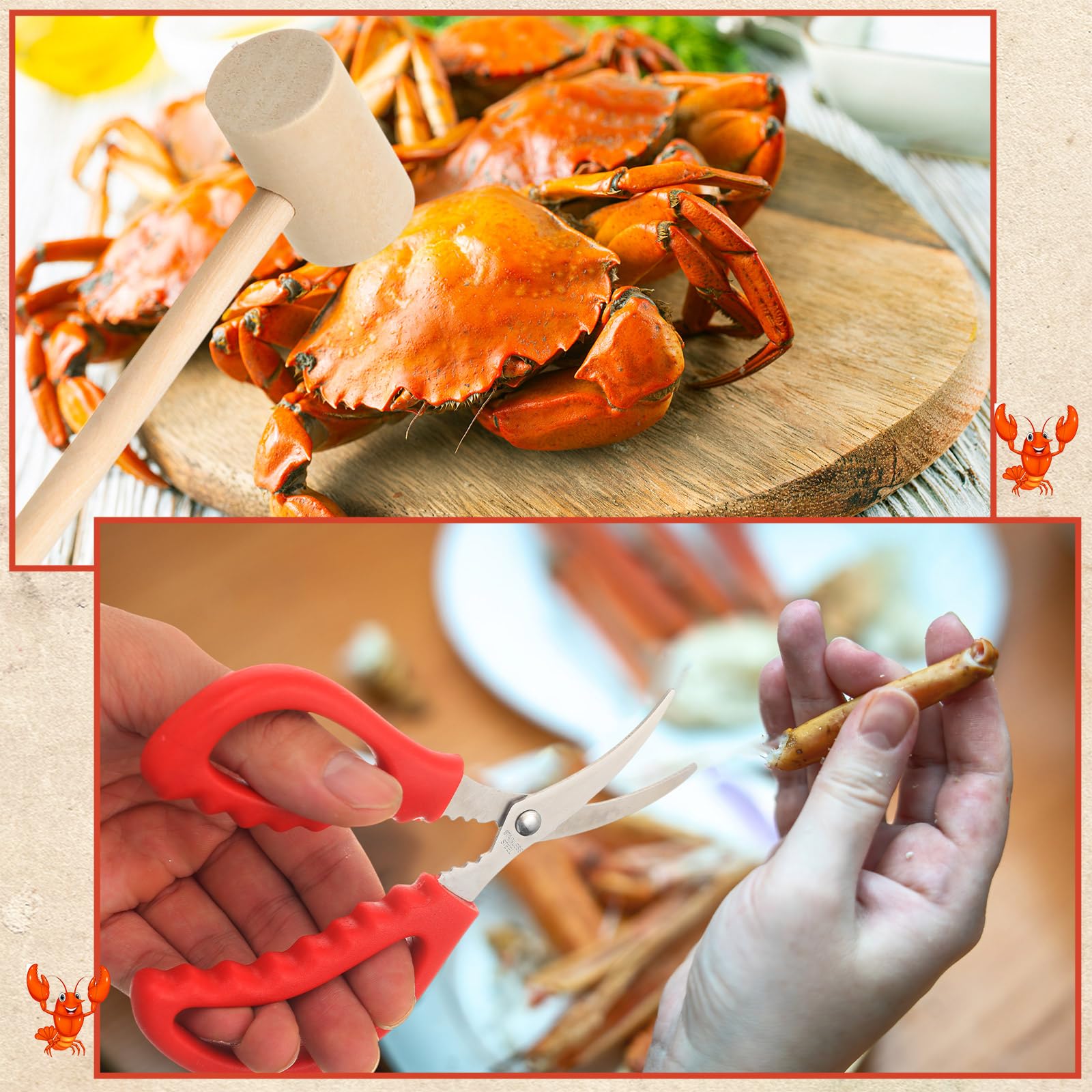 SmoothNovelty 21 Pcs Seafood Tools Set Seafood Boil Party Supplies, Tablecloth Crab Crackers Scissors Lobster Sheller Hammer Shellfish Fork Cracker Plastic Bucket for Lobster Crawfish Food Party