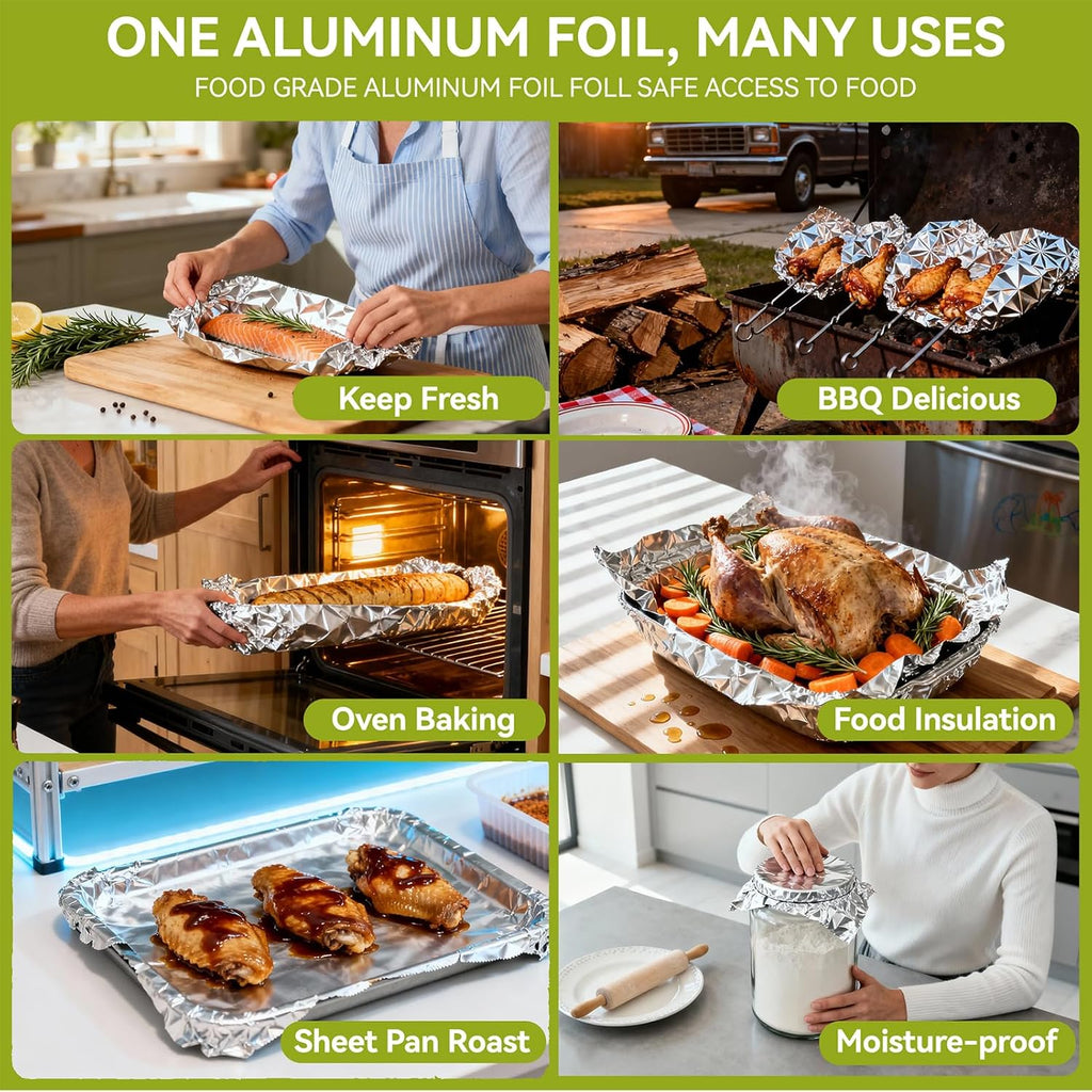 Aluminum Foil Roll - 12" x 350ft Heavy-Duty Food Safe Foil with Cutter | Ideal for Cooking & Baking