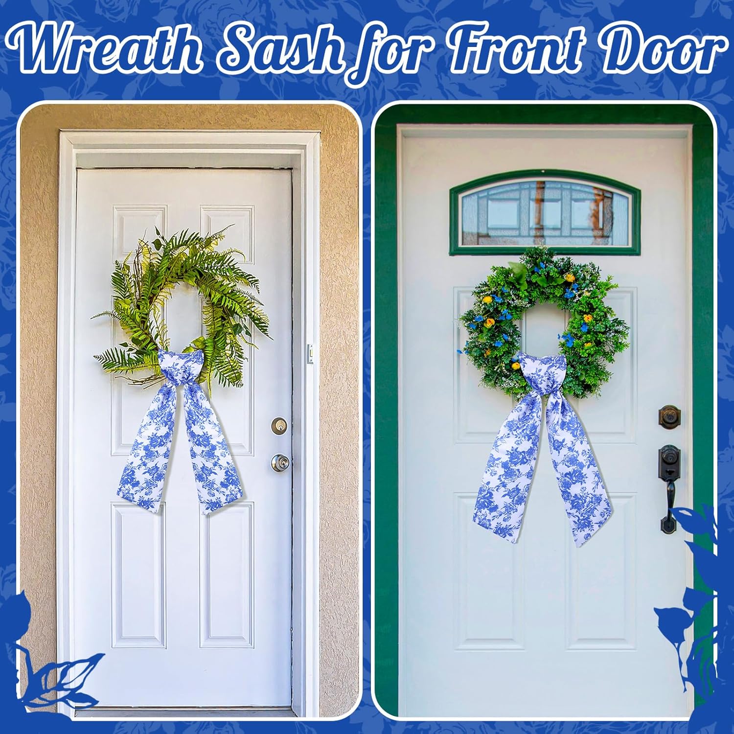 VitalCozy Floral Wreath Sash - Elegant Satin Ribbon for Embroidery Monogram | Indoor/Outdoor Decor
