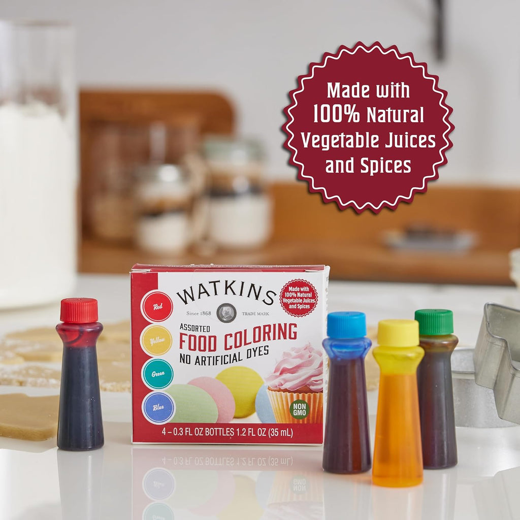 Watkins Food Coloring Set - Assorted Red, Yellow, Green & Blue | 4 x 0.3 oz Bottles