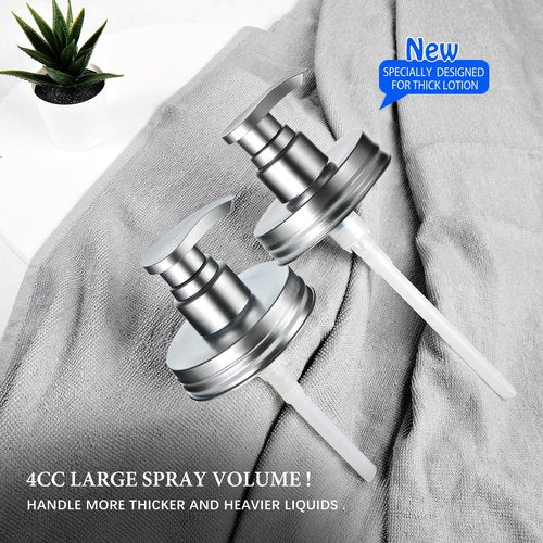 Amolliar Plastic Mason Jar Soap Dispenser Lids - Universal Pump Replacement for Regular Mouth Jar Farmhouse Decor for Kitchen, Bathroom, Dish Soap, Lotions, Hand Soap (2 Pack, Silver)