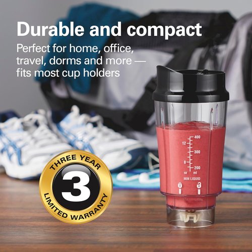 Hamilton Beach Portable Blender - 14 Oz BPA-Free Travel Cup & Lid, Durable Stainless Steel Blades, Black