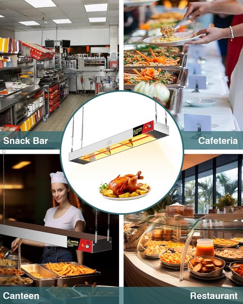 WantJoin Heat Lamp for Food - 36 Inch Hanging Commercial Food Heating Lamps Stainless Steel, Electric Warm Strip Heater for Cafeteria Restaurant Kitchen Service, 500W