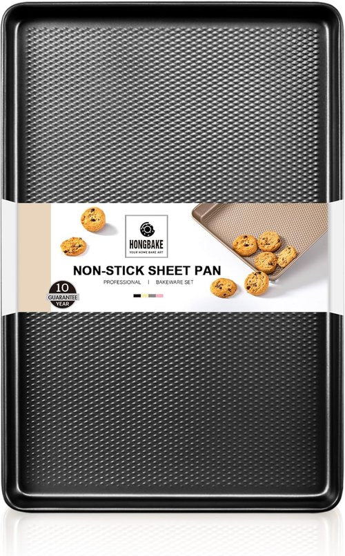 HONGBAKE Jelly Roll Pan - Non-Stick Baking Sheet with Diamond Texture | Heavy-Duty 15x10 Dark Gray