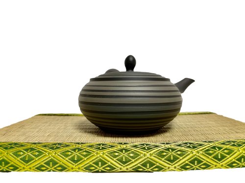 Japanese Kyusu tokoname Clay Teapot 9.8 fl.oz. Two-tone Embossed Line Pattern Horyu from Japan (247j539)