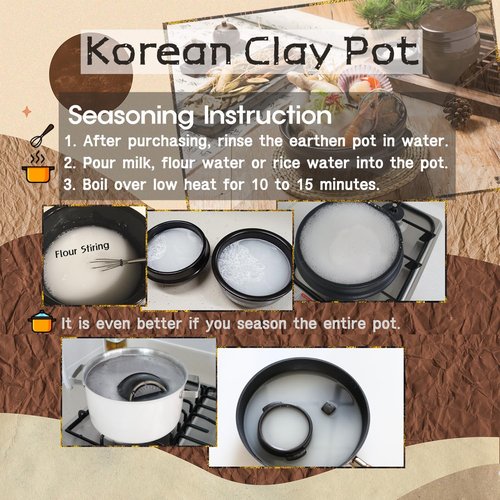 BALWOO Korean Earthenware Pot Ttukbaegi, Ceramic Clay Cooking Pot Petalite Casserole, Heat Resistant Ceramic Pot, Zero-Crack Stone Bowl Stockpot Soup Cookware (Medium)