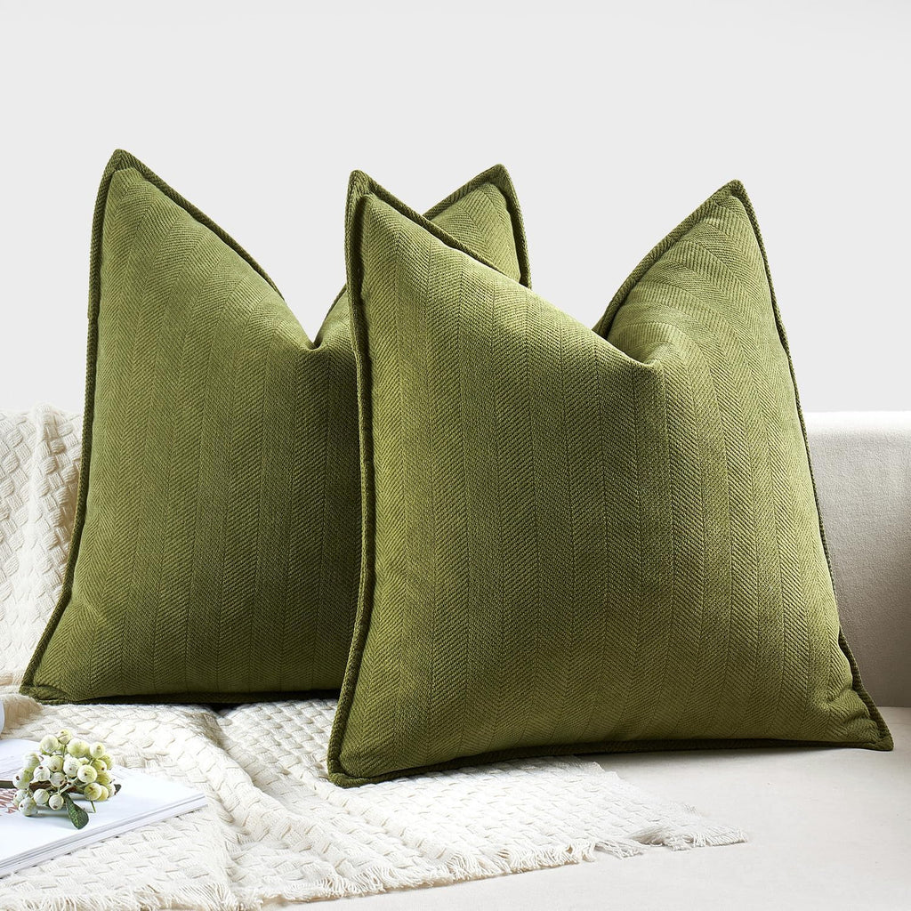 MIULEE Decorative Pillow Covers - Luxurious Soft Chenille in Moss Green | 18x18 Inch Farmhouse Cushions for Sofa & Bedroom