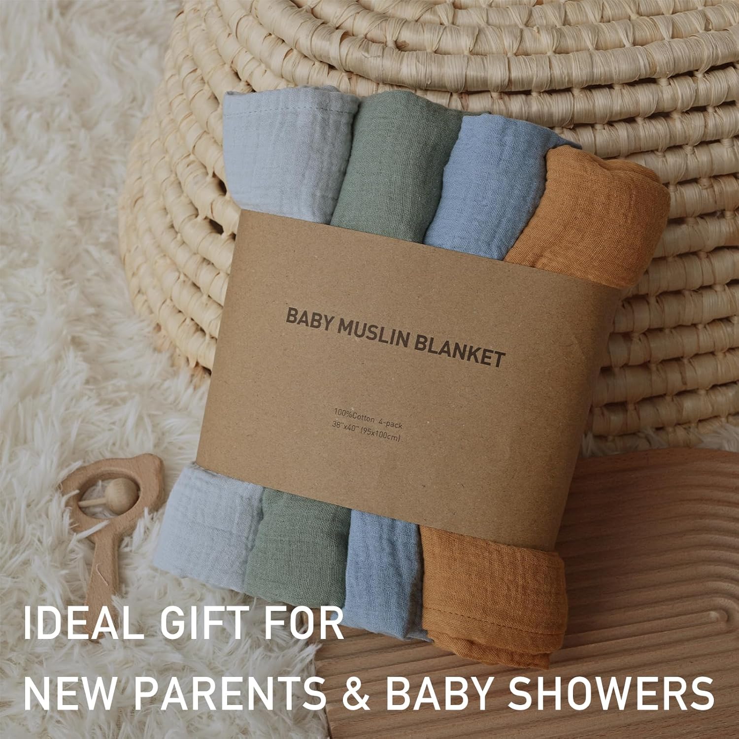 Skiennix Muslin Swaddle Blankets - 4 Pack Breathable Cotton Newborn Receiving Wraps | Skin-Friendly Essentials