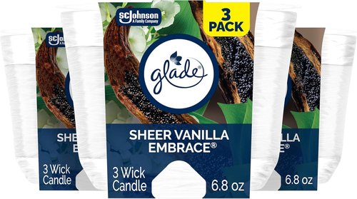 Glade Sheer Vanilla Embrace - Essential Oil Infused 3-Wick Fragrance Candle | 6.8 Oz, 3 Count