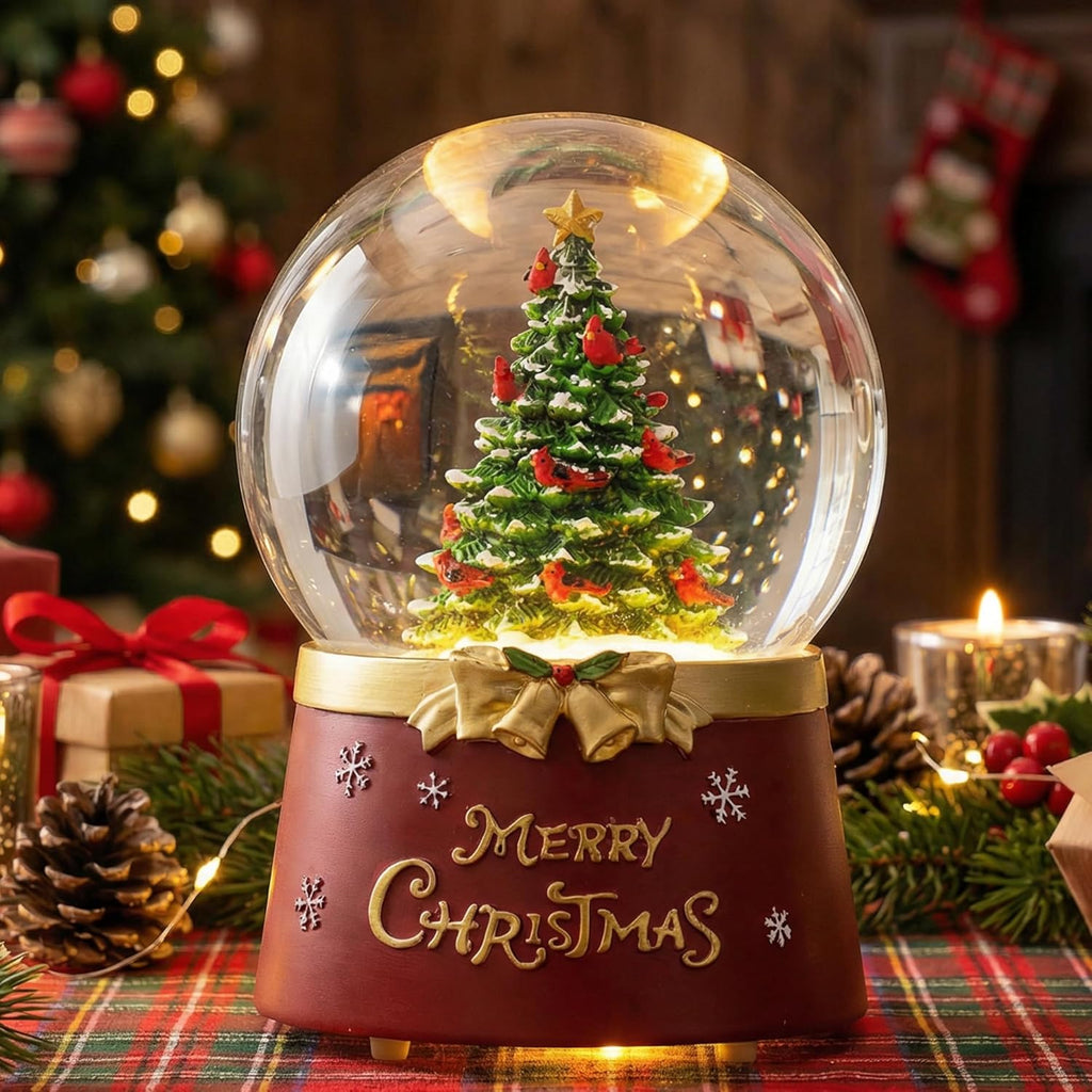 Regine Switzerland Musical Snow Globe | Lighted Christmas Tree Decoration with Swirling Glitter