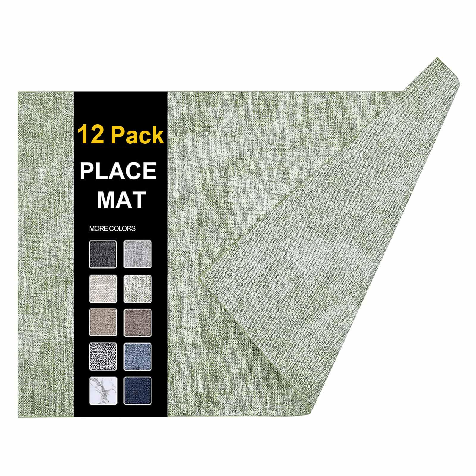 homing Faux Leather Heat Resistant Placemats 12 Packs, Waterproof Wipeable Dining PU Place Mats for Indoor & Outdoor, Easy to Clean, Light Green
