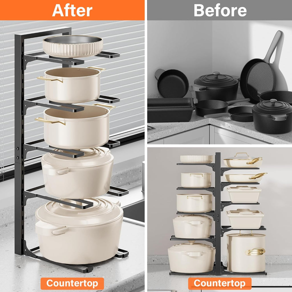 MUDEELA 10-Tier Pot and Pan Organizer - Heavy Duty Under Cabinet Storage, 23.62" Height, Adjustable Rack