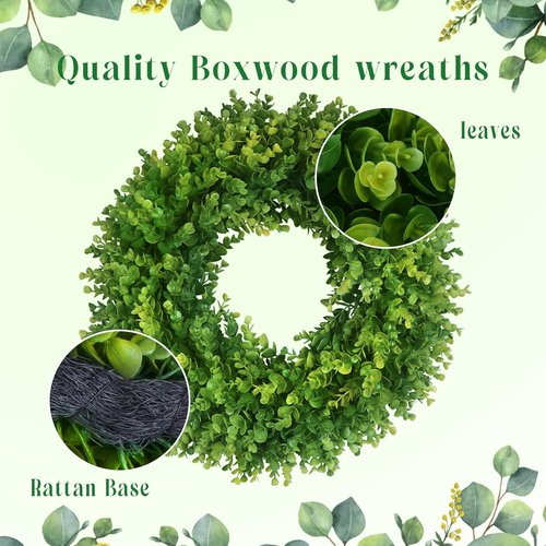 Boxwood Wreaths - 20'' Artificial Spring & Summer Decor - All Seasons for Front Door & Weddings