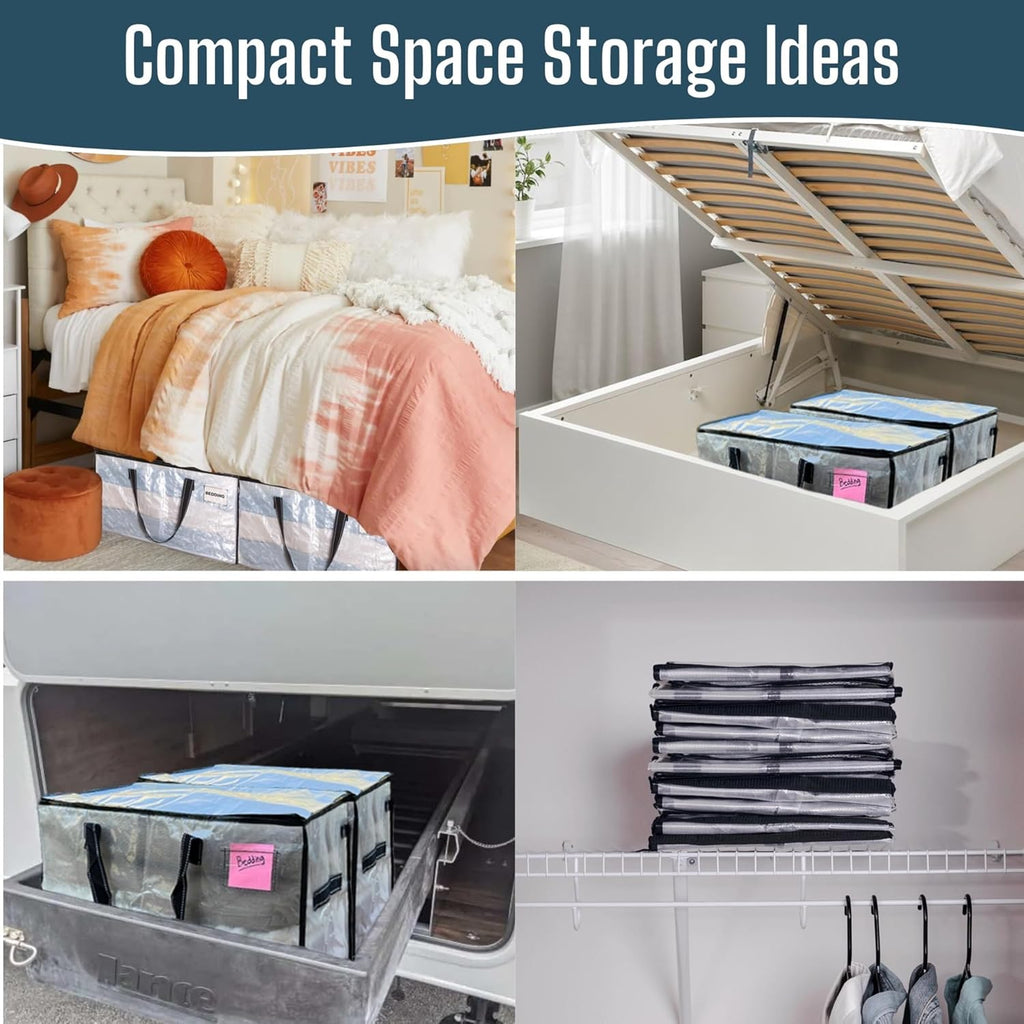 VENO Heavy Duty Moving Bags - Clear Storage Solution for Clothes & Comforters | 4 Pack, Foldable Design