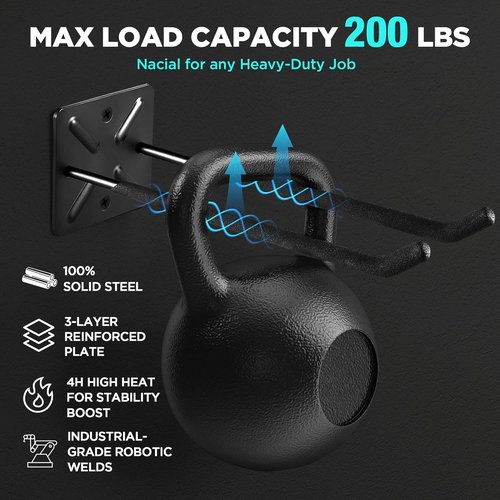 **Heavy Duty Garage Hooks by [Brand Name] - 12.4 Inch Wall Mount Hangers | Max Load 200 lbs for Ladders, Tools & More**