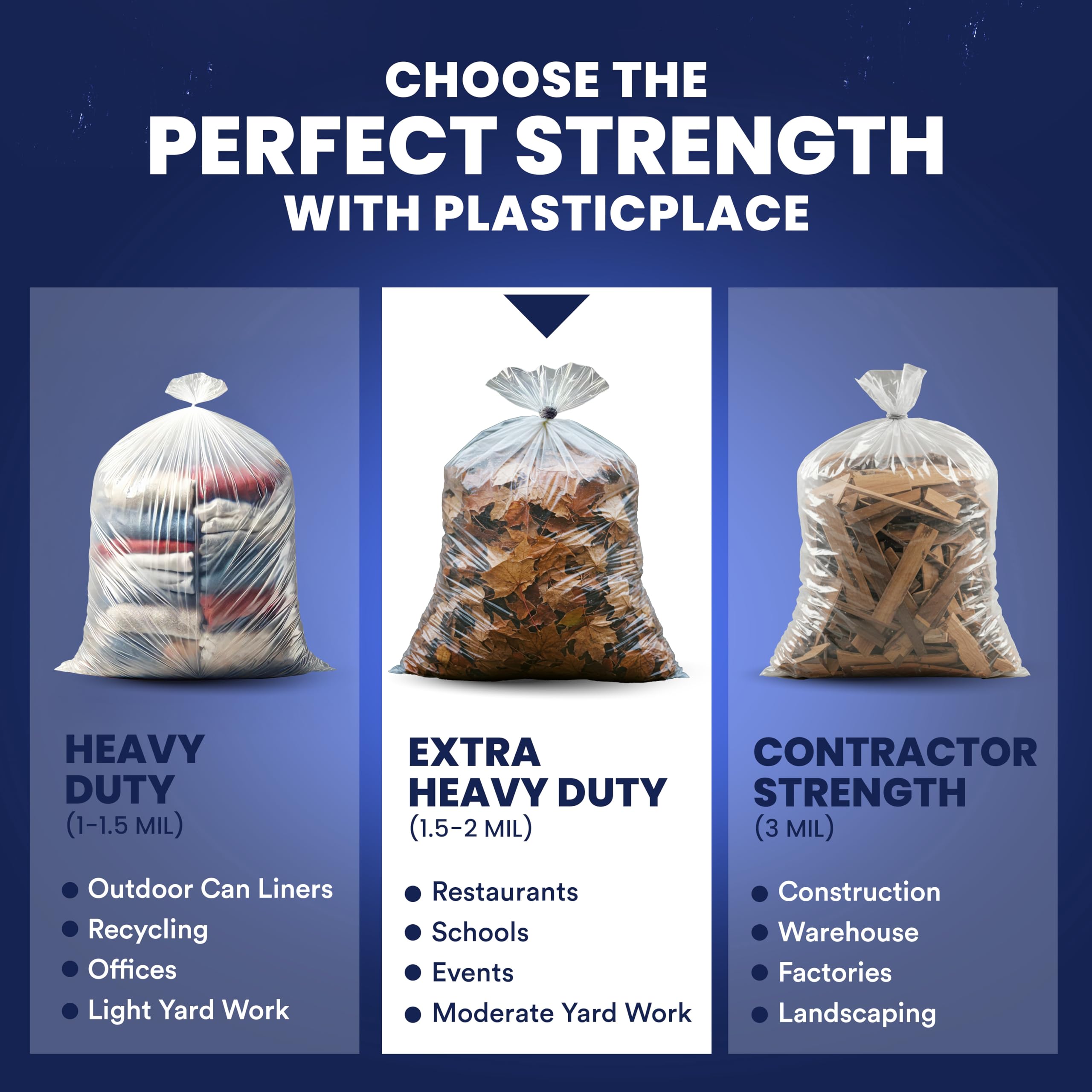 Plasticplace Heavy Duty 55-60 Gallon Trash Bags – Clear Garbage Can Liners (38” x 58”) – Durable Multiuse, Puncture-Resistant, 50 Count – Ideal for Kitchens, Warehouses and Recycling Trashbags 1.5 Mil