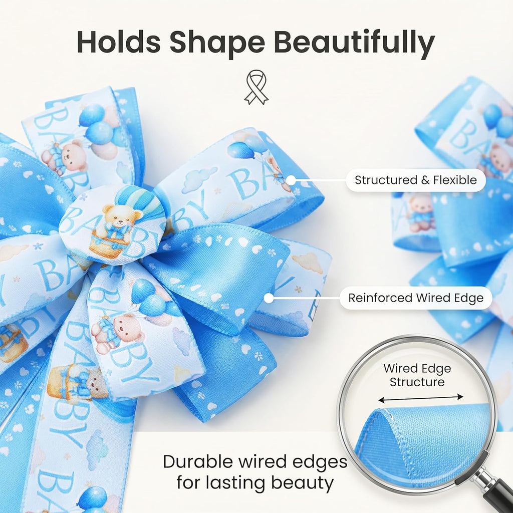 Skiennix Large Baby Shower Bows - 20x11 Inch Baby Blue Decorative Ribbons for Indoor/Outdoor Decor