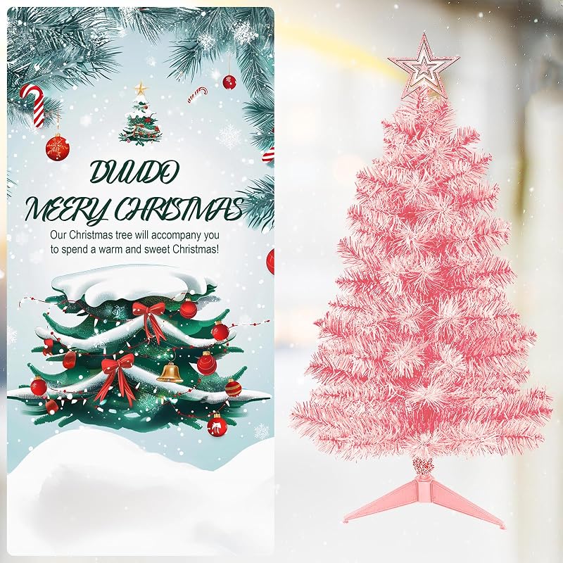3ft Pink Premium Hinged Artificial Christmas Tree - Tabletop Holiday Decoration with Foldable Base