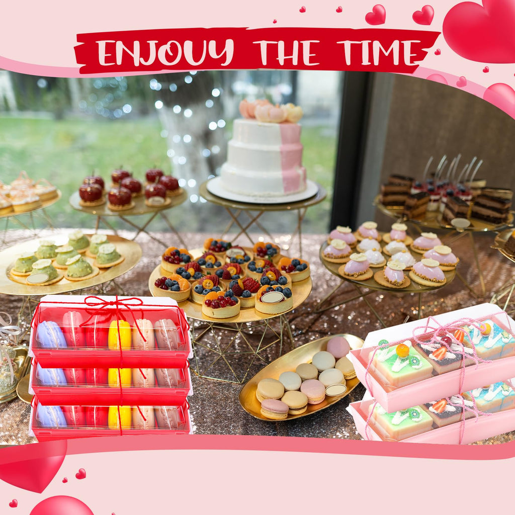 Layhit Valentines Charcuterie Boxes with Clear Lids and Rope Valentine's Day Rectangle Cookie Boxes Pink Red Disposable Dessert Containers for Wedding Anniversary Party Favor Cake Sandwich(50 Sets)