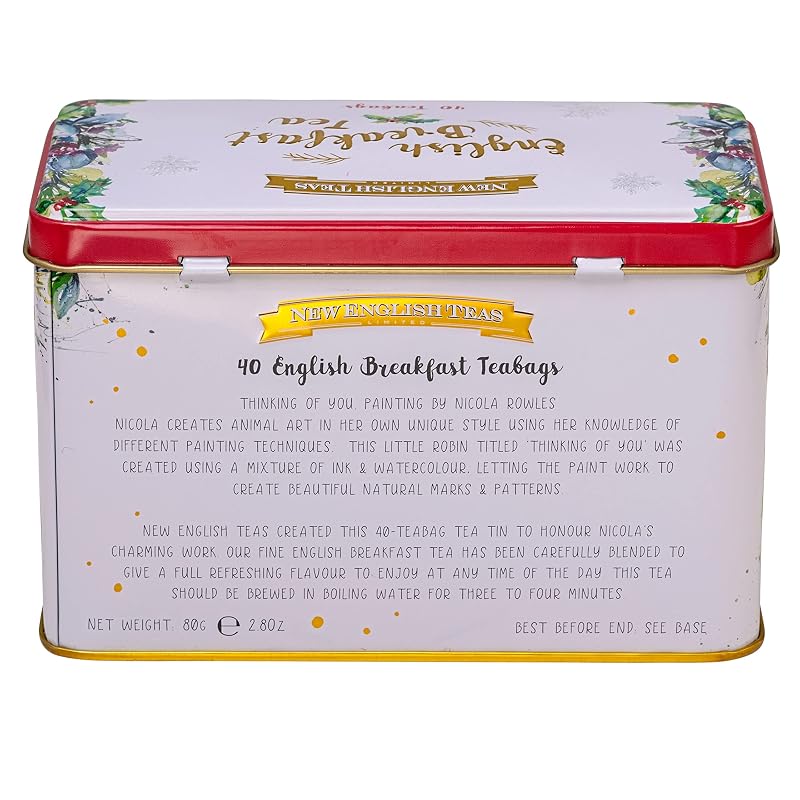 Christmas Robin Tea Tin with 40 English Breakfast Tea Bags