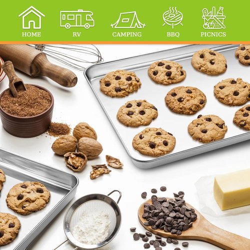 CEKEE Stainless Steel Baking Sheet Pan Set - Heavy Duty, Warp Resistant Cookie Trays | 4 Pieces, 9.3 x 6.9 x 0.98 Inch