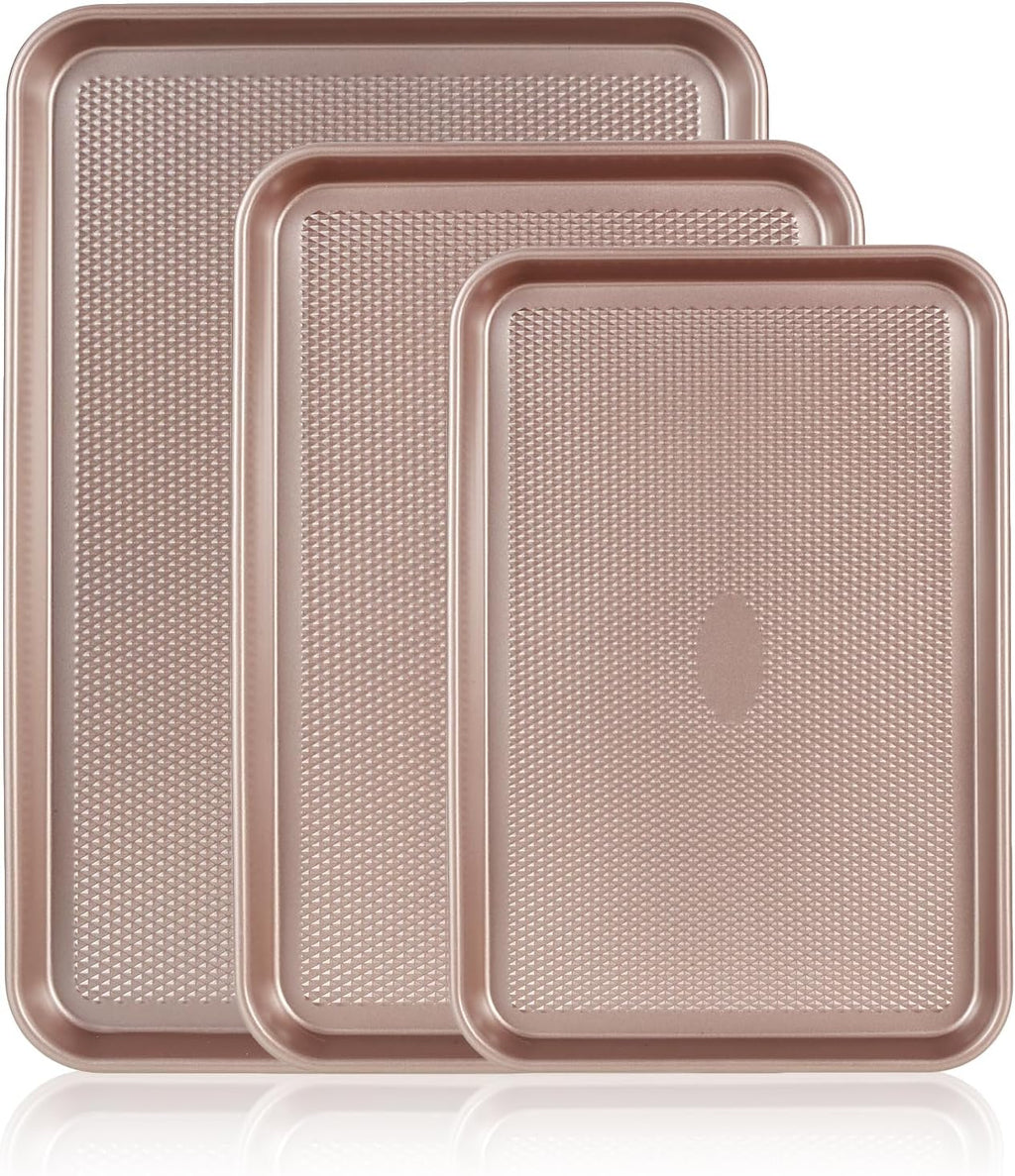SS&CC Nonstick Baking Sheet Pan Set - 3 Durable Carbon Steel Cookie Sheets, PFOA-Free & Oven Safe (17.5x12, 15.5x10.2, 13.5x9.5 Inch)
