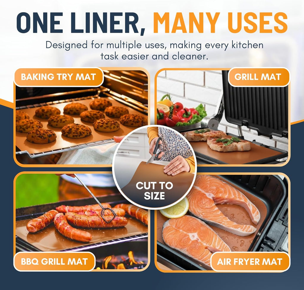 Skiennix Oven Liners - 4 Pack Heavy Duty Non-Stick Mats, 17”x25” | BPA & PFOA Free Copper Kitchen Accessory