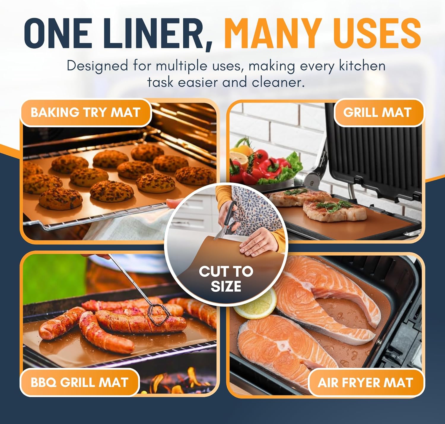 Skiennix Oven Liners - 4 Pack Heavy Duty Non-Stick Mats, 17”x25” | BPA & PFOA Free Copper Kitchen Accessory