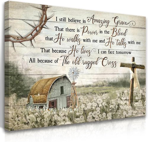 Christian Wall Art by HDXUFJQ - Barn Windmill Canvas Decor | I Still Believe in Amazing Grace (12"x16")