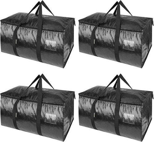 BALEINE Oversized Moving Bags - Heavy-Duty Storage Totes with Reinforced Handles | Black, 4-Pack