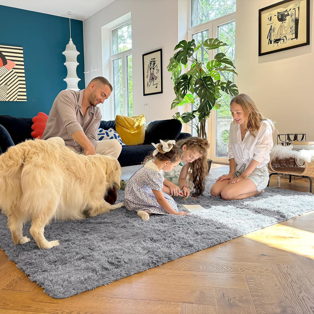 OLANLY Small Bedside Rug - Soft Fluffy Shaggy Carpet for Living Room & Bedroom | Light Grey 3x5 ft