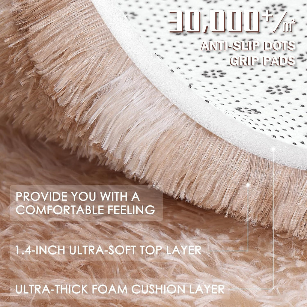 OLANLY Area Rug - Soft Fluffy Shaggy Design | Machine Washable 4x5.9 Feet | Beige Tie-Dye for Living Room & Nursery Decor
