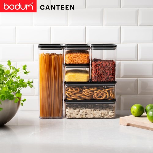 Bodum Canteen Storage Jar Set, BPA-Free Plastic, Airtight Silicone Seal, 17oz (2pc), 34oz (2pc), 40oz, 88oz, Black, 6 piece set