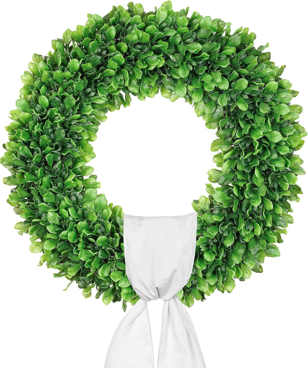 Vlorart 24-Inch Faux Boxwood Wreath - Weatherproof Spring & Summer Decor for Indoor/Outdoor Use