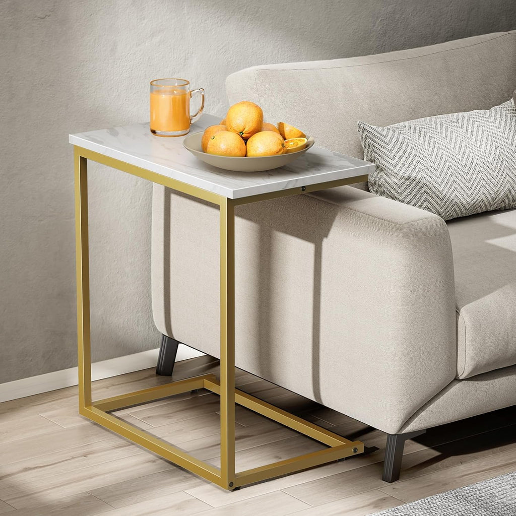 Pipishell C Shaped End Table - Modern Marbling Wood Top, 27-Inch High - Perfect for Couch or Sofa