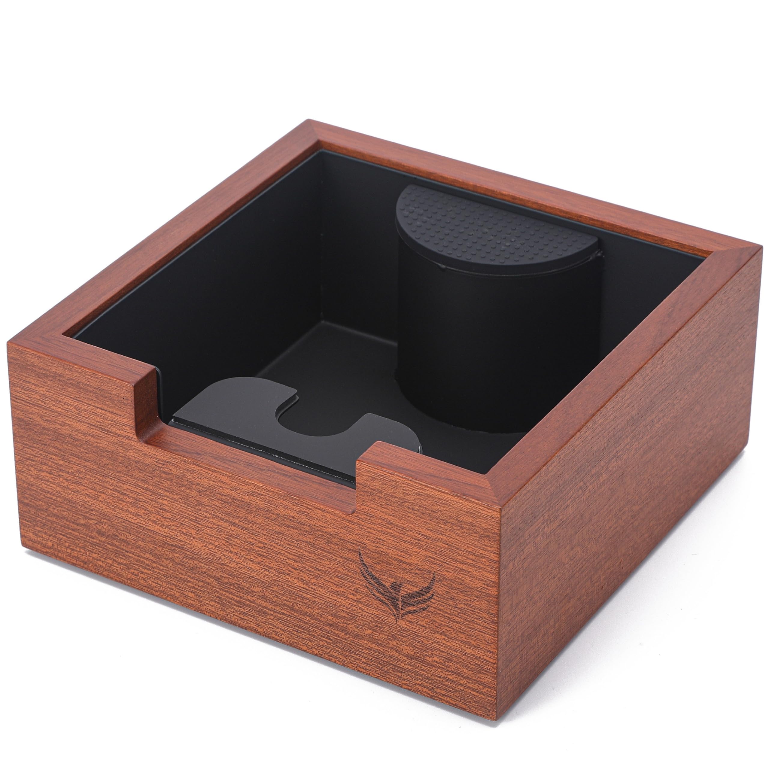 KNODOS Rosewood Espresso Knock Box Portafilter Tamping Stand with Shock-Absorbing Bar & Non-Slip Design | Premium Dump Bin for Home Barista Stations
