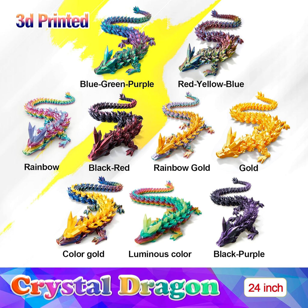 Skiennix 24-Inch Large 3D Printed Dragon Figurine - Magical Gold Decor for Kids & Home