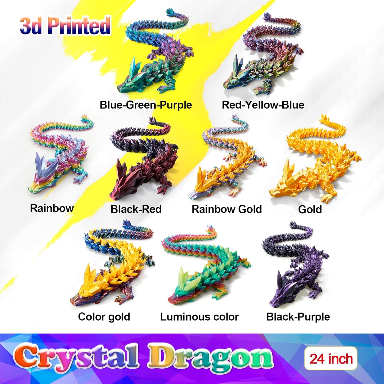 Skiennix 24-Inch Large 3D Printed Dragon Figurine - Magical Gold Decor for Kids & Home