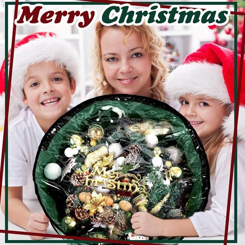 Dunzy Christmas Wreath Storage Bag - Tear-Resistant Fabric with Clear Window | 24x24x7.8 Inch, Green