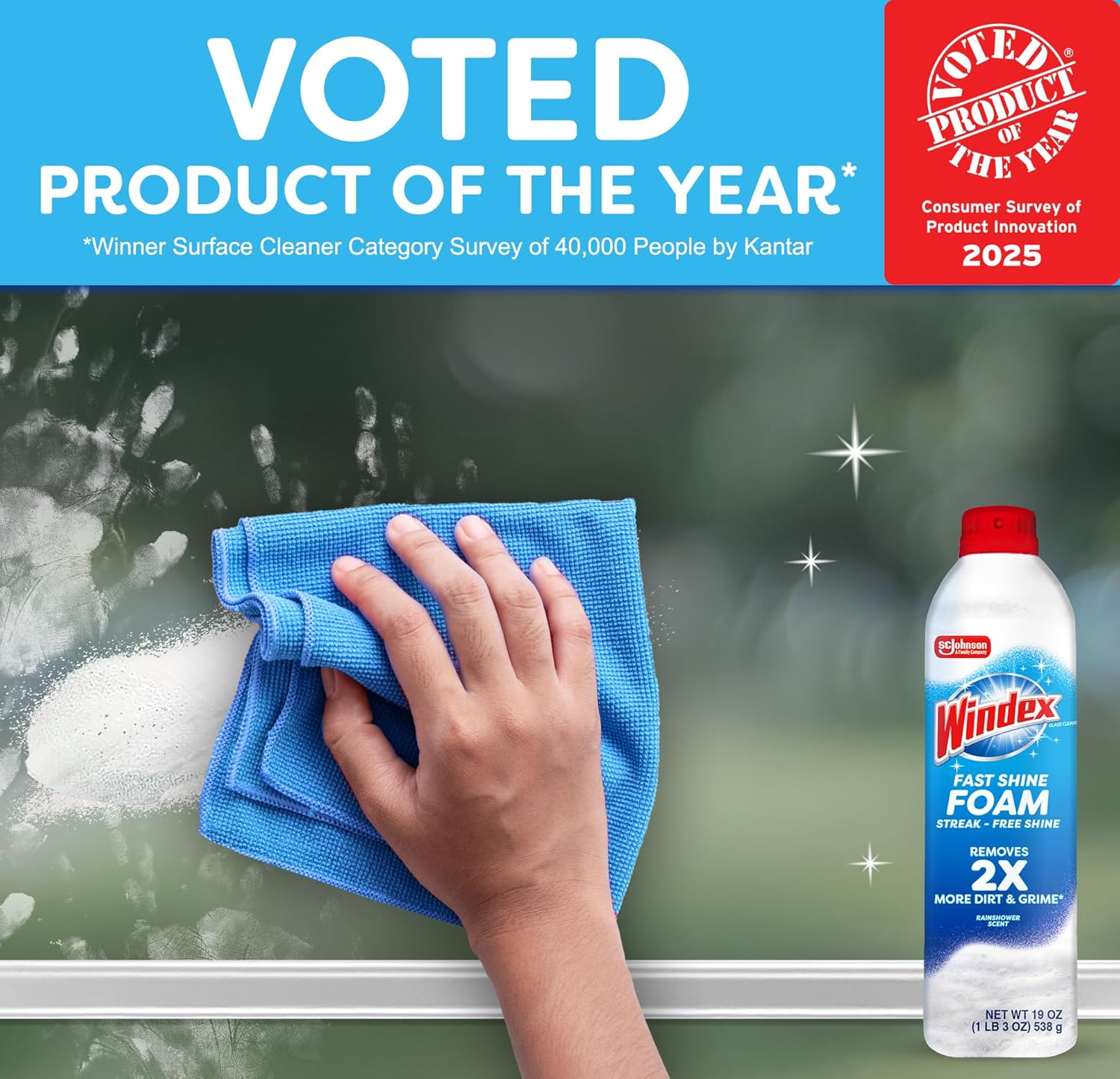 Windex Fast Shine Foam Glass Cleaner - Streak-Free Aerosol Spray for Windows & Mirrors | 19 oz