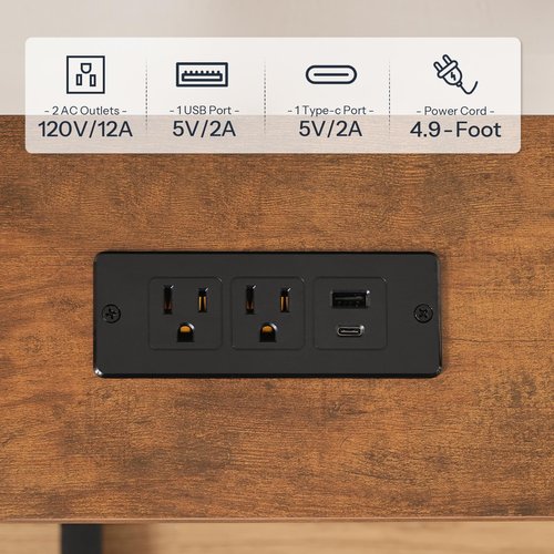 HOOBRO Narrow Console Table with Charging Station, Adjustable Height Sofa Table (25''-32.9''), Slim Behind Couch Table for Small Spaces, Entryway, Living Room, 39.4" Rustic Brown BF95UXG01