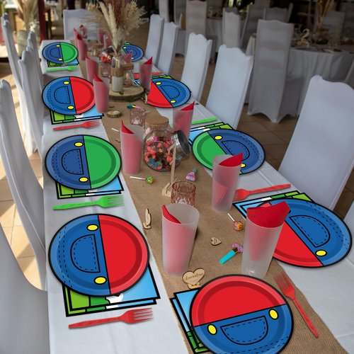 200pcs Super Brother Birthday Party Supplies Super Brother Plates Disposable Paper Tableware Super Bro Plates Napkins with Fork Super Bro Decoration Super Video Games Tableware for Kids Baby Shower