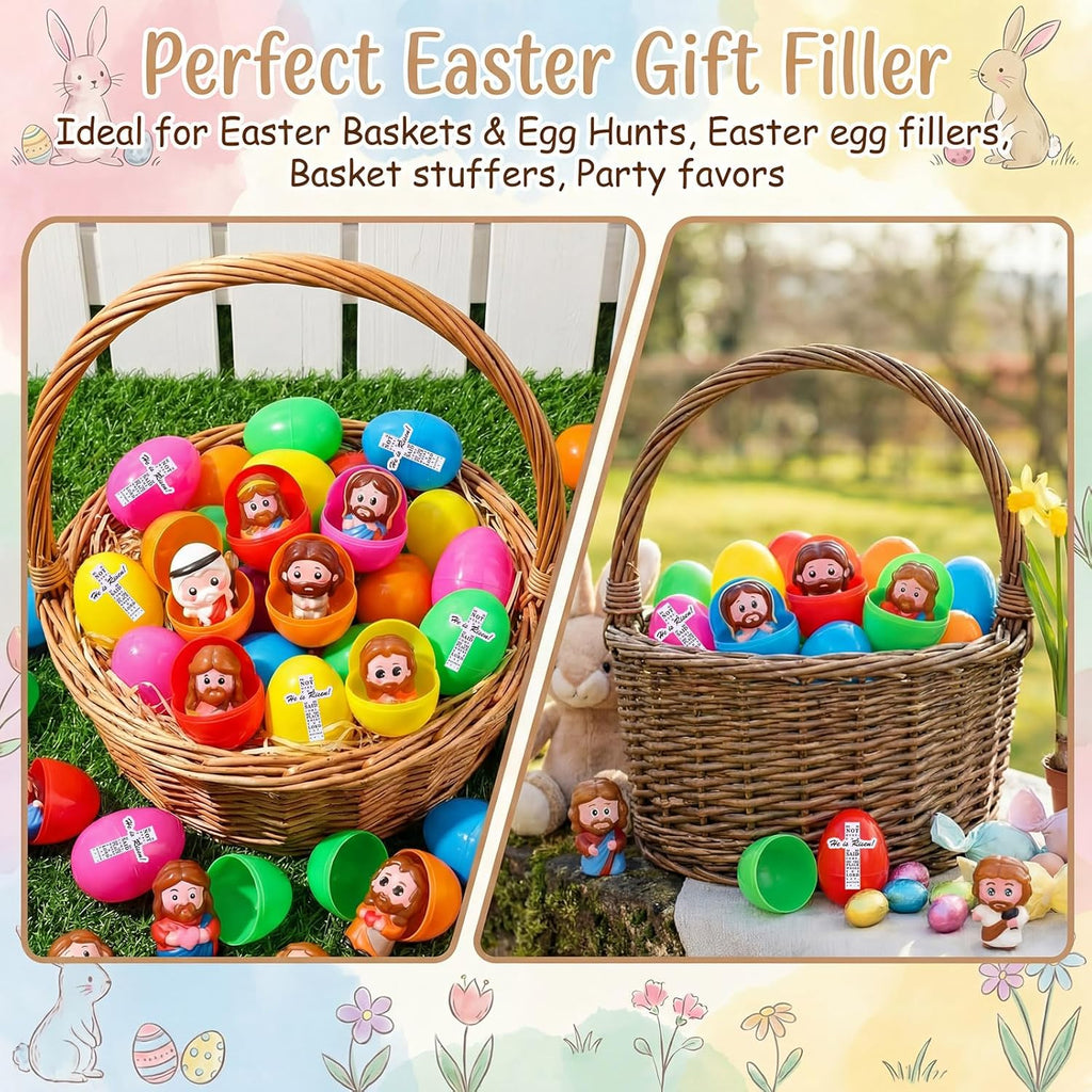 Novabright Easter Egg Set - 36 Colorful Eggs with Jesus Figures & Scripture Stickers for Church Hunts