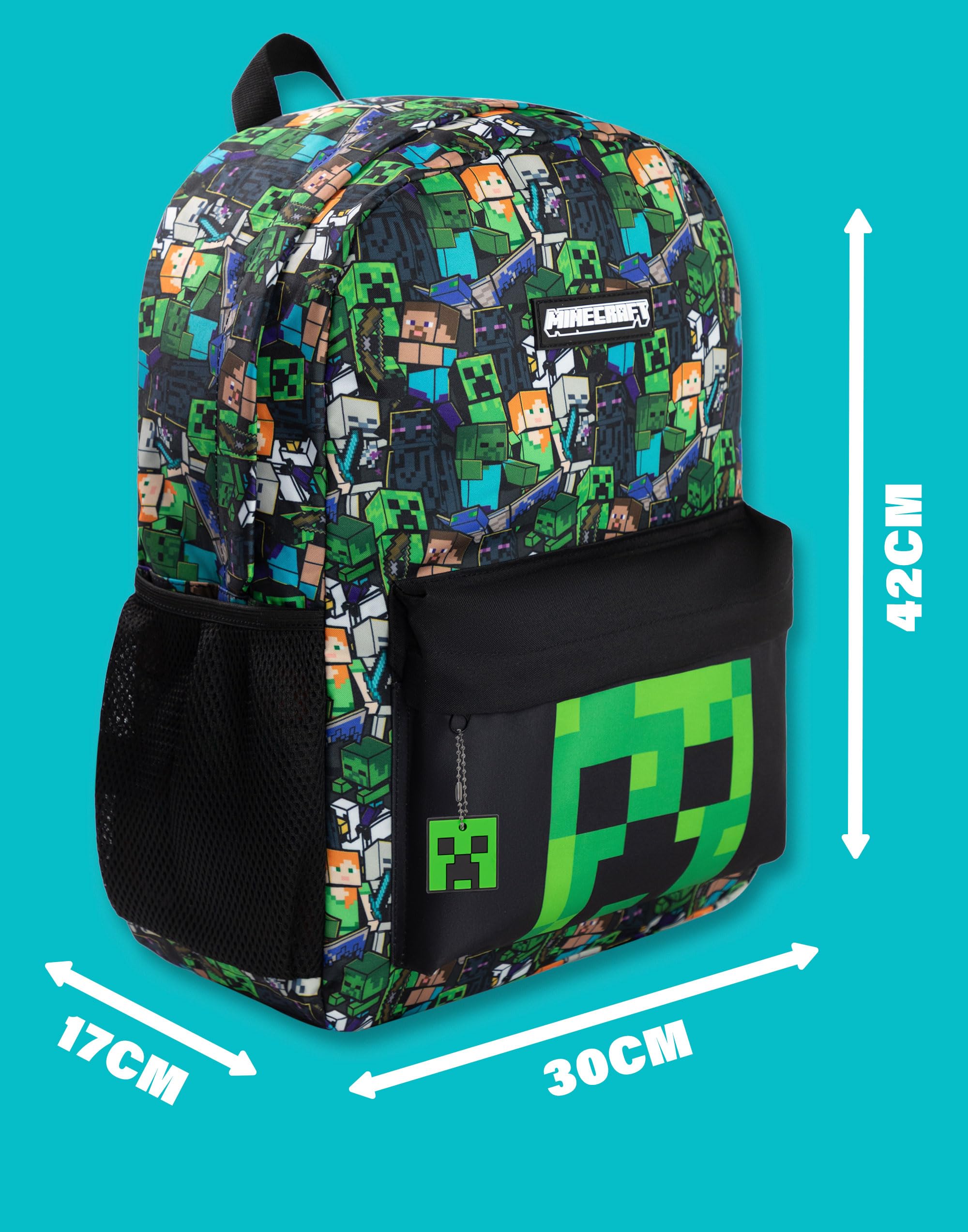 Minecraft Steve & Creeper Multicolour Backpack | Graphic Print Zip-Up Bag for Back to School | Kids Carrying Books | Unisex Kids Merch