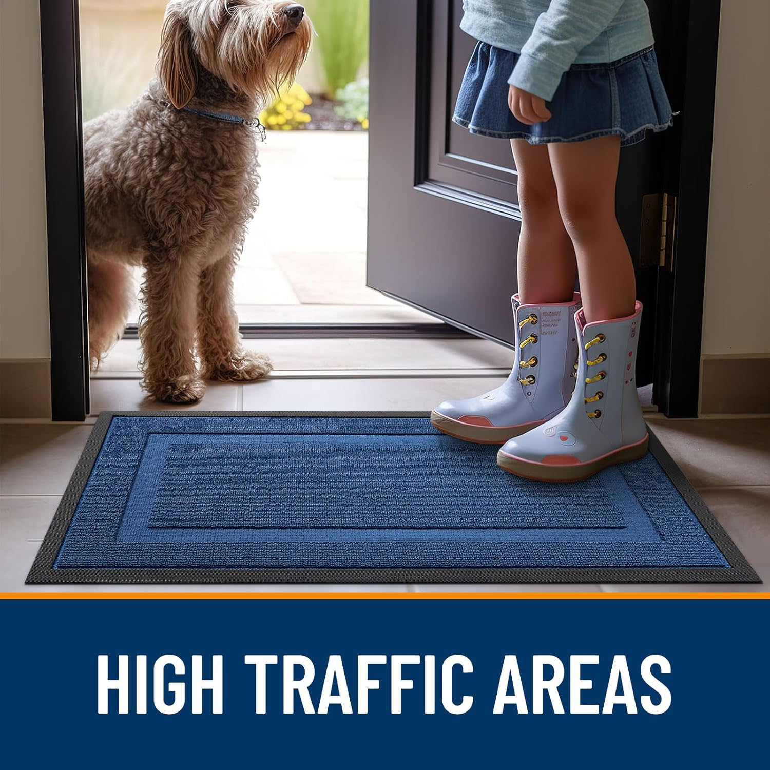 OLANLY Waterproof Front Door Mat - All-Season Indoor/Outdoor Doormat | Sturdy Natural Rubber, 29.5x17, Navy Blue