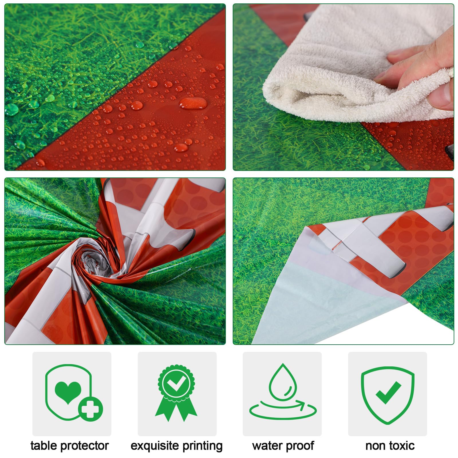 Oudain 12 Pcs Round Football Themed Tablecloths 84 Inch Football Field Tablecloth Green Grass Table Cover Plastic Sports Tablecloths Disposable Brown Ball Tablecloth for Birthday Party Supplies