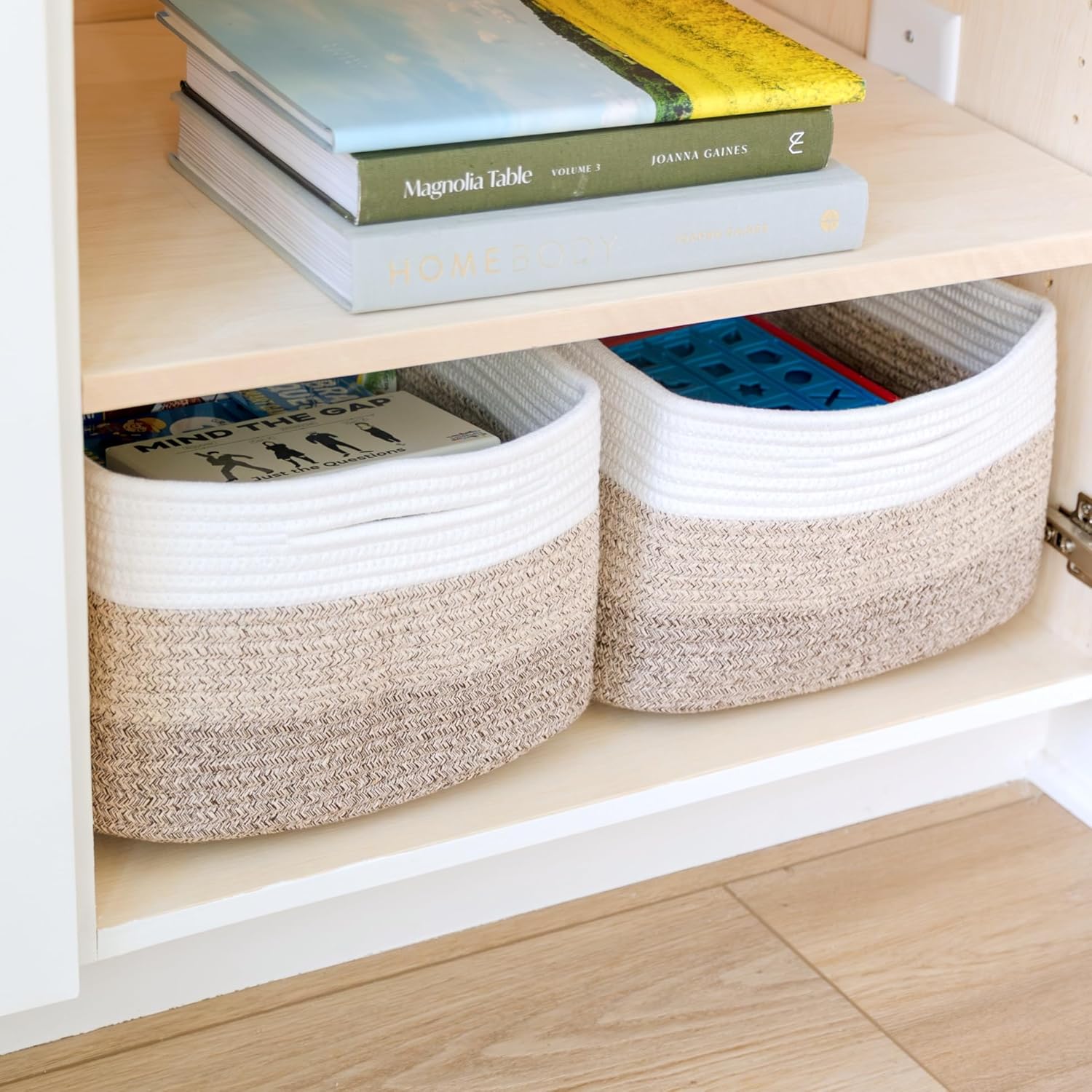 NaturalCozy Storage Baskets - 3-Pack Cotton Rope Woven Bins for Organizing | 16.8”x13”x7.6” Size