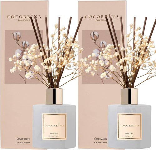 Cocorrína Reed Diffuser Set - 6.7 fl. oz Clean Linen Scent | 2 Packs for Elegant Home Fragrance